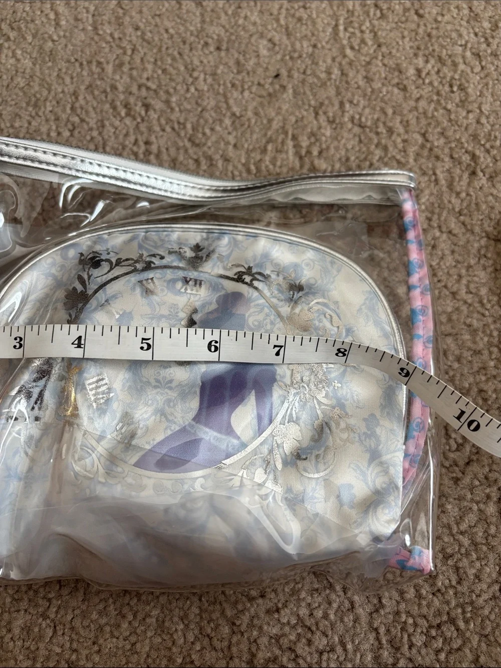 Disney Cinderella-Clear & Silver Cosmetic Pouch with Purple Silhouette NWT